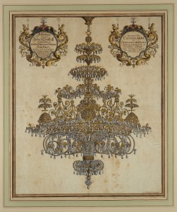 J.G. Puschner, Bergkristallkronleuchter, 1720; Kupferstich, koloriert; © Privatbesitz, Berlin